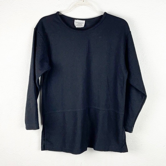 CASUAL AGENDA | VINTAGE 90s 🖤 Ribbed Thin 3/4 Sleeves Sweater Top - Picture 3 of 11